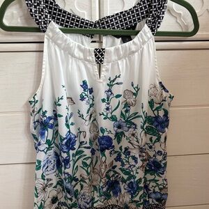 White House Black Market Floral Tank Top - White, Blue, Green